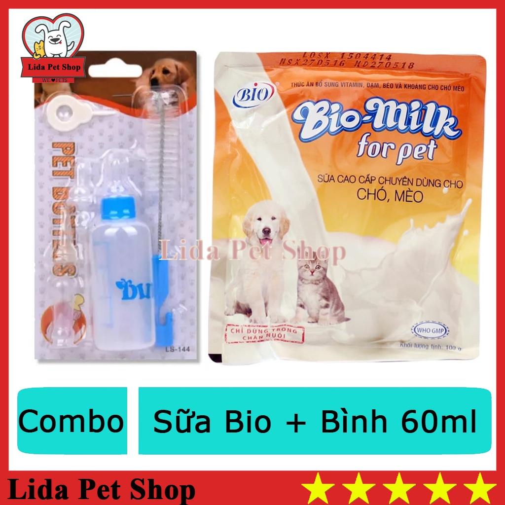 Combo sữa Bio và bình sữa 60ml cho chó mèo con