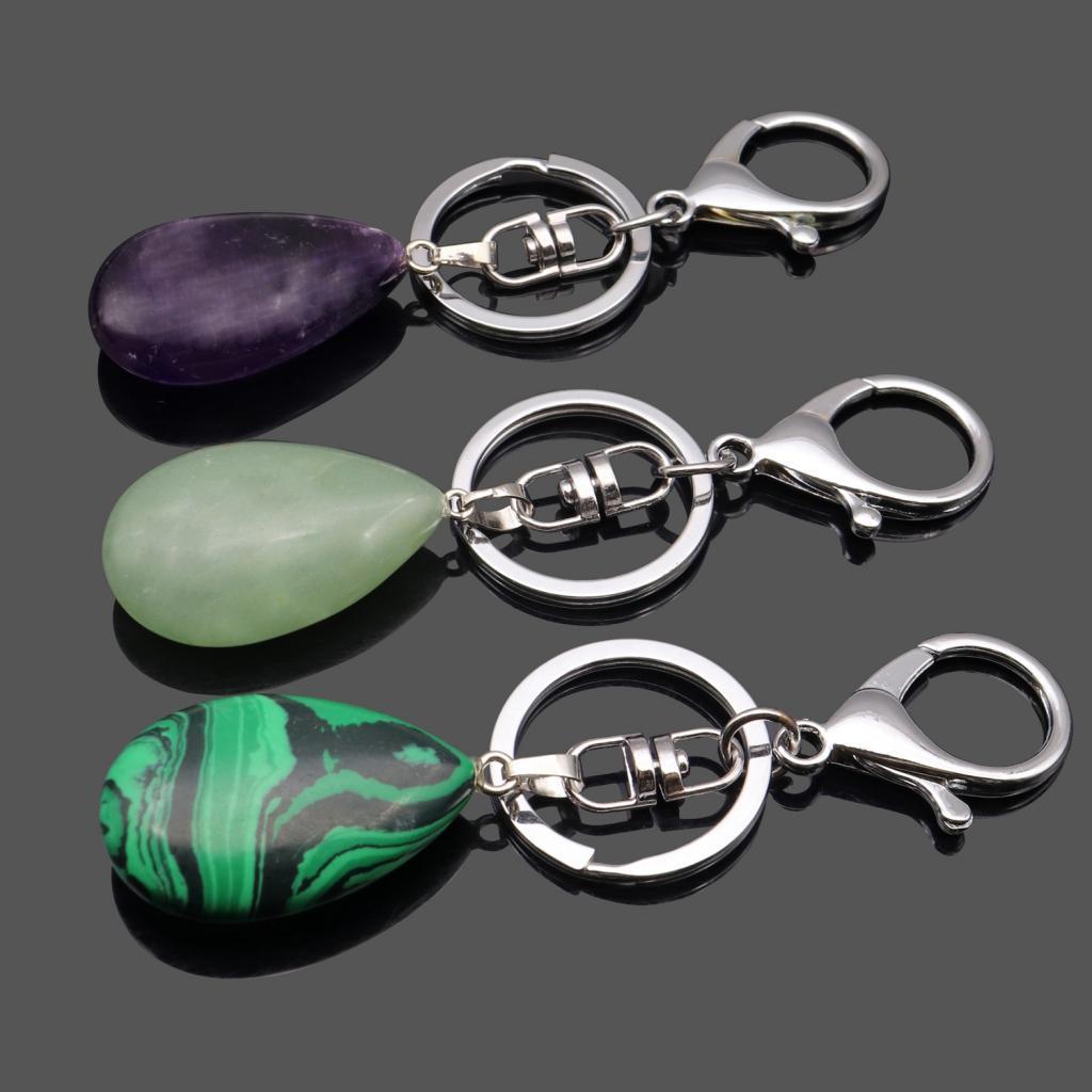 2X Cute Waterdrop SHape Gemstone Pendant Keychain Keyring DIY Dark Blue
