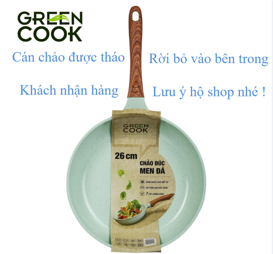 Chảo Green Cook GCP06-24IH Cao Cấp - Chảo đúc chống dính 24cm sâu 6.2cm đáy từ 7 lớp men đá xanh ngọc sâu lòng dùng cho mọi loại bếp