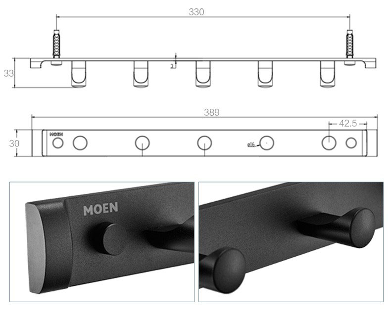 Thanh móc áo phòng tắm 5 móc dòng Cologne Moen - ACC2709BLK