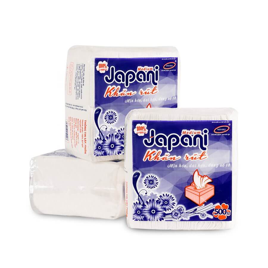 Khăn giấy ăn rút 2 lớp 500 tờ JAPANI | Thế Giới Giấy | 100% bột giấy nguyên sinh JP500X