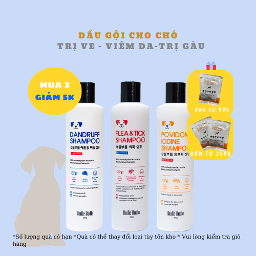Sữa tắm gội chó chó trị ve, gàu, nấm Budle'Budle Flea & Tick Shampoo Hàn Quốc | Dầu gội cho chó 100% thiên nhiên | Không hoá chất gây hại | An toàn cho thú cưng