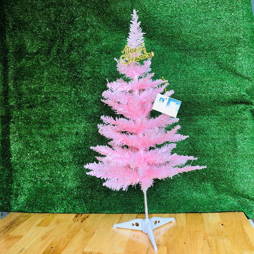 Cây thông mini trang trí Noel cho phòng sảnh nhà văn phòng công ty tặng kèm chữ Merry ChristmasGnG ( Màu hồng 60cm )