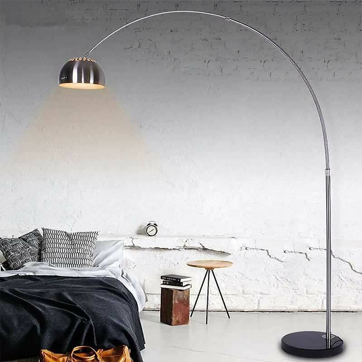 Đèn Đứng Dáng Cong. Đèn Phòng Khách, Đèn Decor Trang Trí, Đèn Cây Đứng Màu Trắng Bạc  cao 180 cm