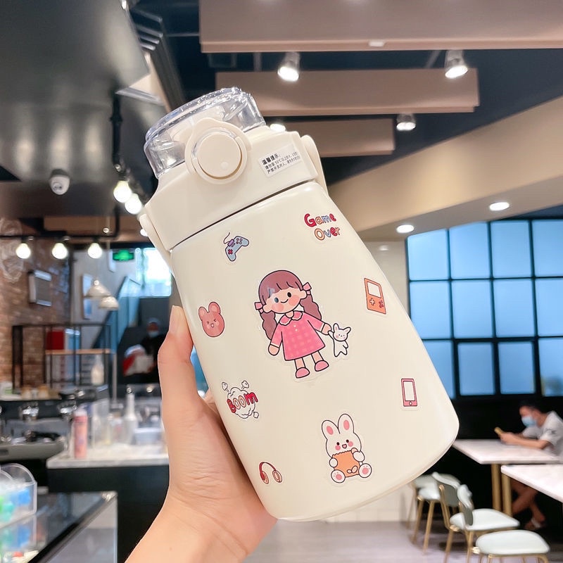 Bình Giữ Nhiệt Cute, Bình Giữ Nhiệt Kèm Ống Hút , Bình Giữ Nhiệt Bụng To Trancy Cute