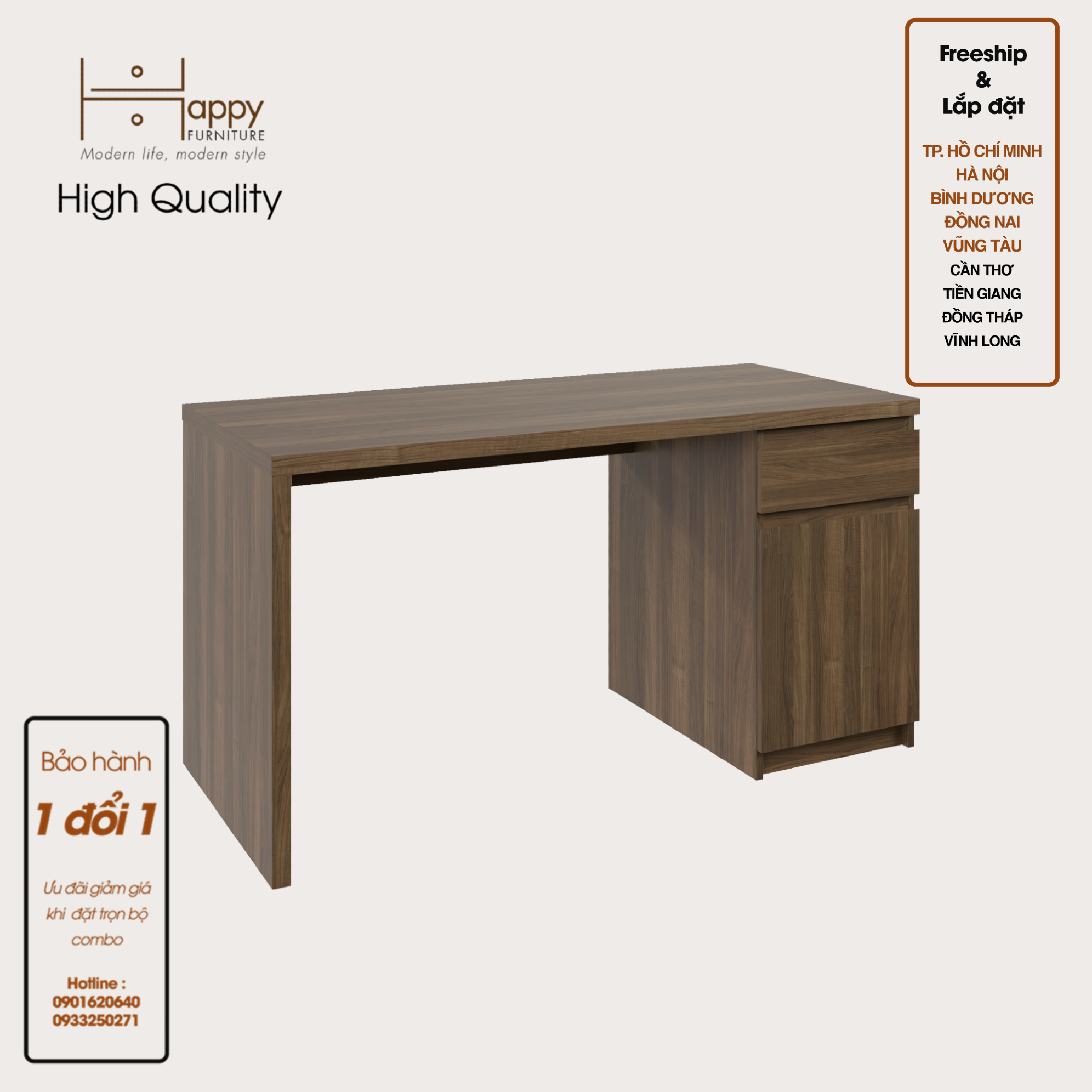 [Happy Home Furniture] DOOBIE, Bàn làm việc - 2 ngăn đựng đồ ,  140cm x 60cm x 73cm (DxRxC), BAN_002