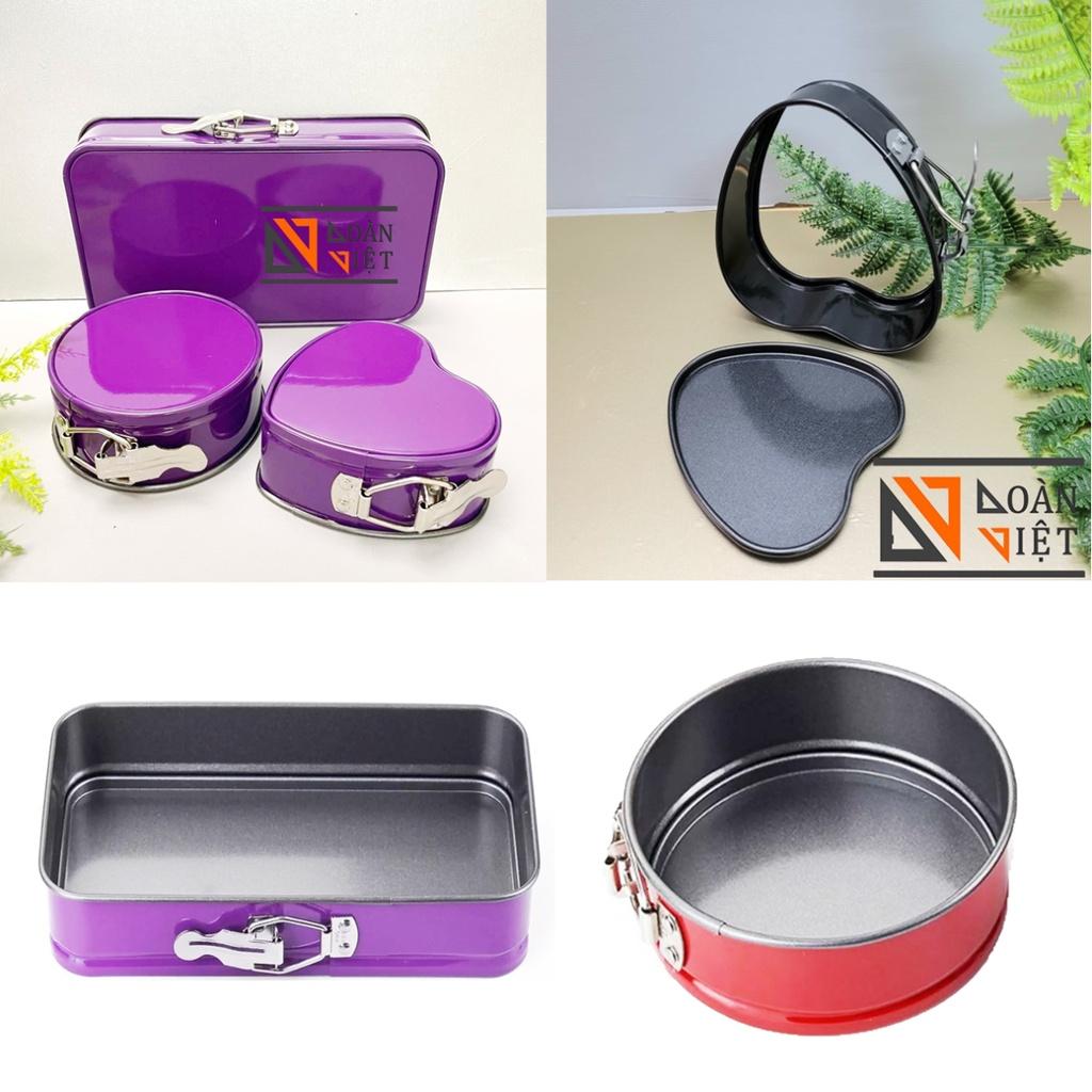 SẮC MÀU với Bộ Khuôn Gài Chống dính Hình TIM TRÒN CHỮ NHẬT. Khuôn Bánh Bông Lan KHUÔN GÀI ĐẾ RỜI Thép Carbon Không Dính