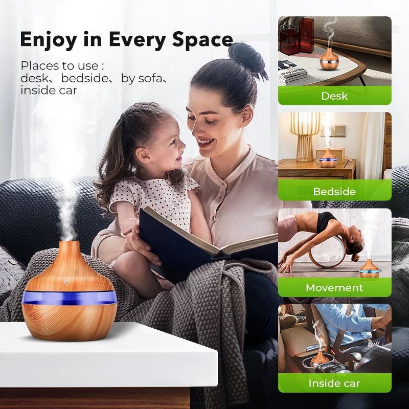 Điện Máy Tạo Độ Ẩm Không Khí Siêu Âm Thanh Vân Gỗ Máy Phun Sương Tạo Độ Ẩm USB Hương Thơm Khuếch Tán Tinh Dầu Dưỡng Ẩm Xuyên Biên Giới Hộ Gia Đình Máy Lọc Đèn LED