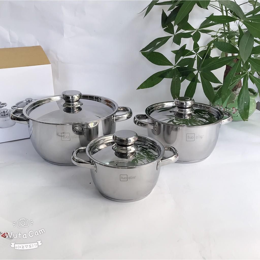 Bộ nồi inox 430 Fivestar Standard nắp inox FS-B3010 (Kích thước 16cm - 20cm - 24cm) , tặng 1 vá canh