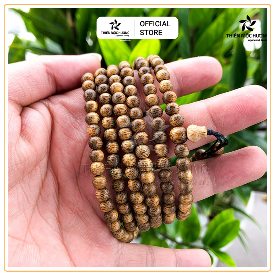 Vòng tay Trầm Hương tự nhiên 216 hạt Lào xám - Tài Lộc, Bình an, Hạnh Phúc - Thiên Mộc Hương