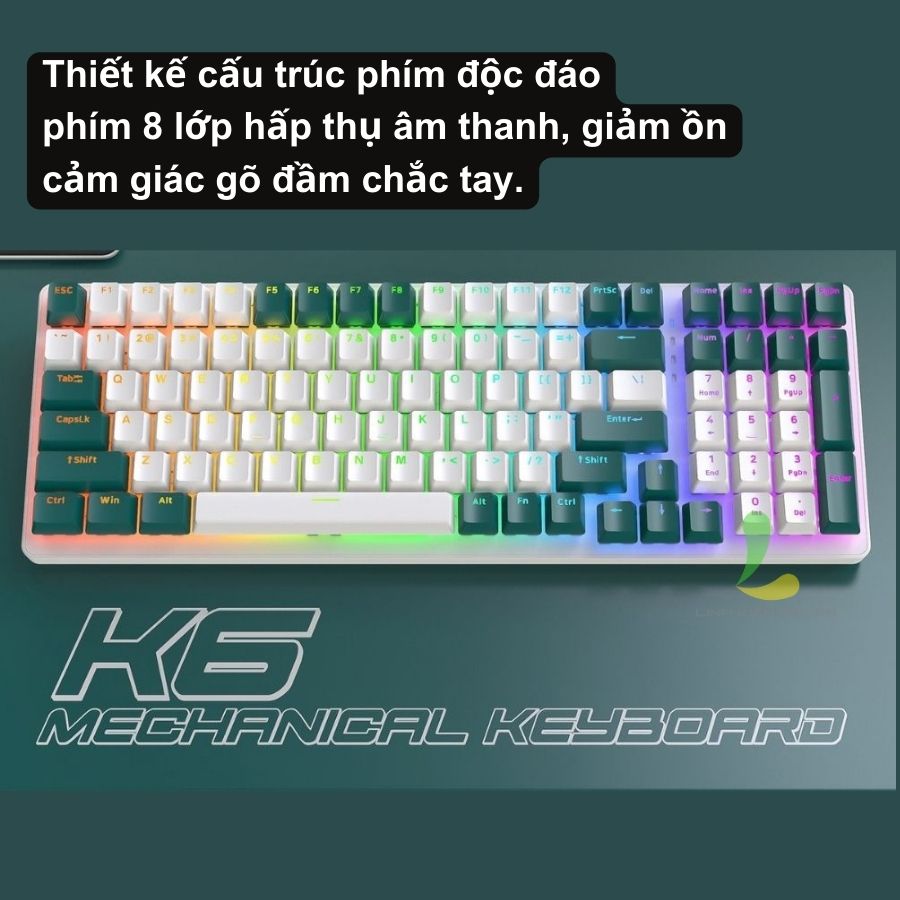 Bàn phím cơ ZIYOULANG K6 cao cấp - Phím cơ gaming 100 phím trục cơ kết nối bluetooth và USB, tuổi thọ 50 triệu lần bấm - Hàng nhập khẩu