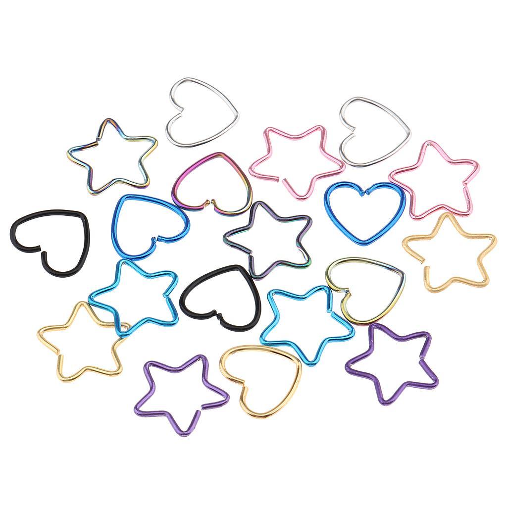 20pcs Heart/Star Shape Lip Nose Piercing Jewelry Hoop Rings Stud