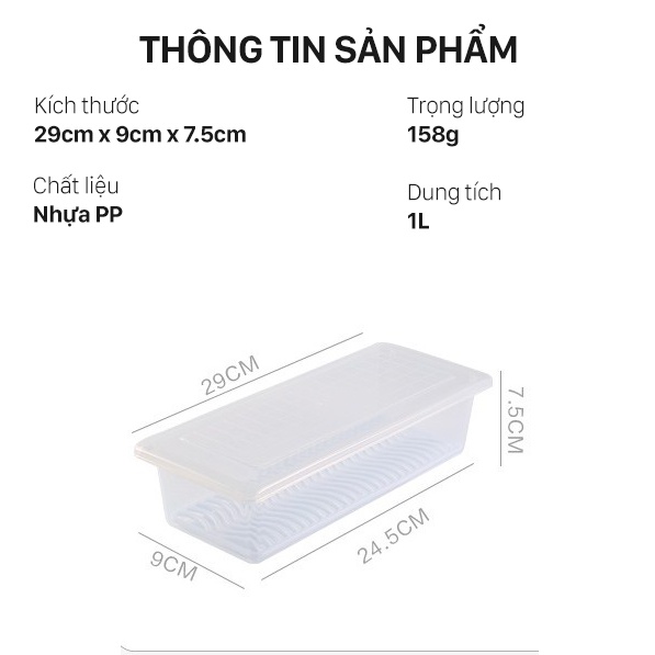 Hộp Nhựa Đựng Thực Phẩm Có Khay Ráo Nước, Trong Suốt Chất Liệu Nhựa PP An Toàn Vệ Sinh Thực Phẩm, Bảo Quản Lâu Hơn