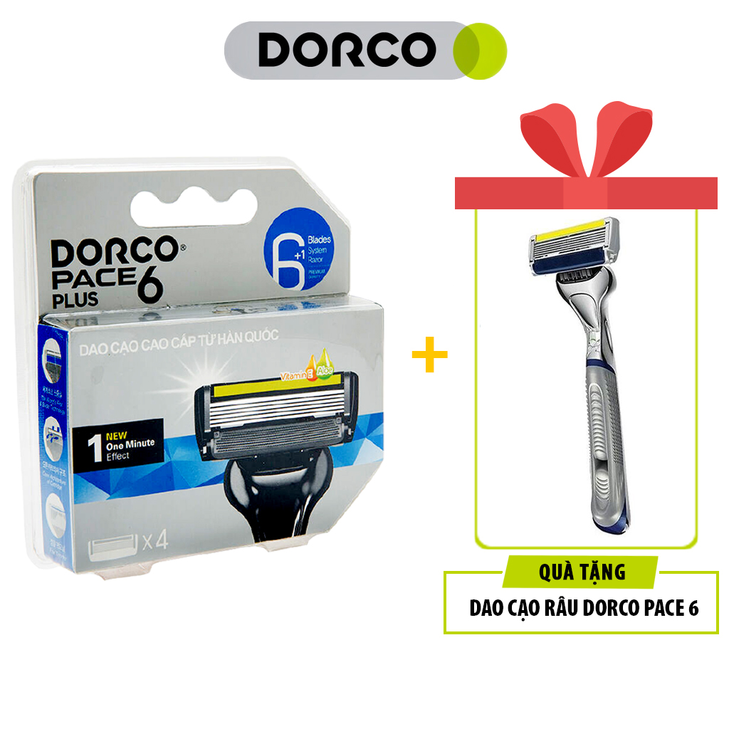 Vỉ 04 Đầu Cạo Râu 6 Lưỡi Dorco Pace 6 Plus SXA 5040-B Tặng Dao Cạo Râu Dorco Pace 6