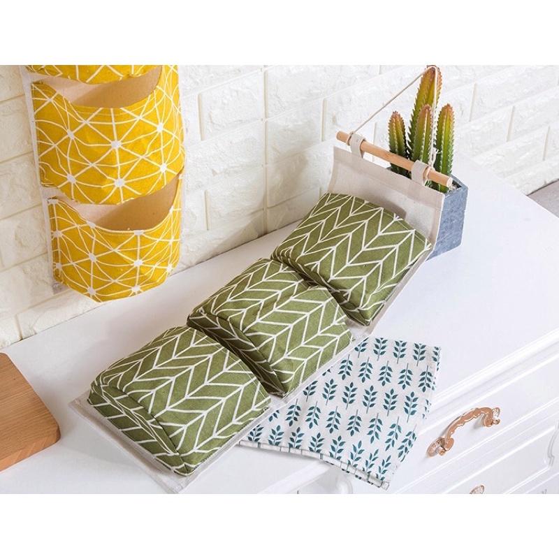 Túi treo tường 3 tầng đa năng tiết kiệm không gian - Túi vải Canvas treo đồ dùng gia đình tiện lợi phong cách Vintage