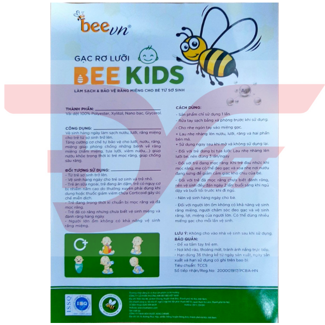 Gạc rơ lưỡi Bee Kids Hộp 36 gói [Chính hãng] - Vải dệt an toàn, chăm sóc và làm sạch răng miệng trẻ sơ sinh trở lên