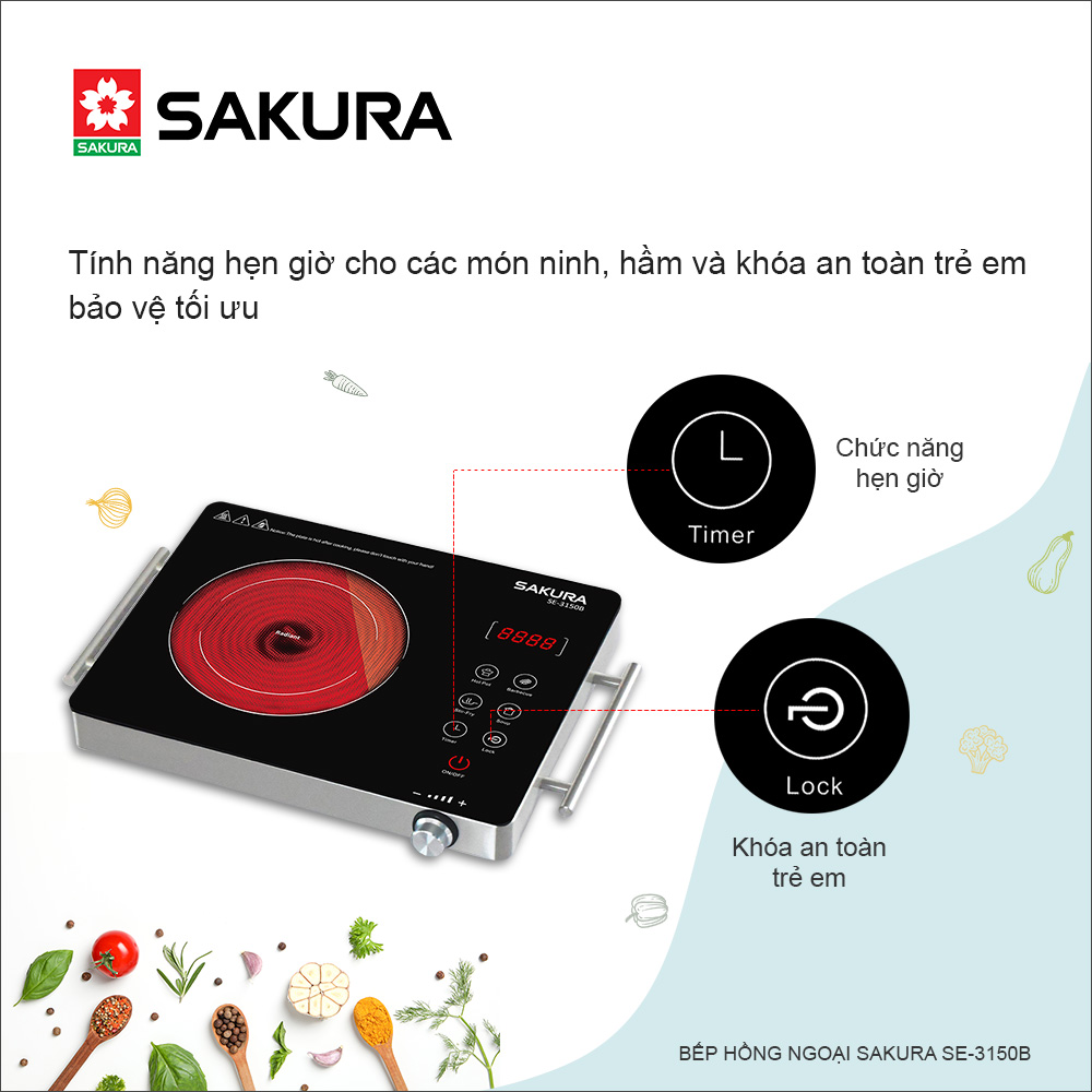 Bếp Hồng Ngoại Đơn SAKURA SE-3150B - Tặng Kèm Vỉ Nướng - Hàng Chính Hãng