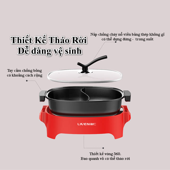 Nồi lẩu điện 2 ngăn đa năng Liven DHG-600BY dung tích 6 lít Hàng Chính Hãng