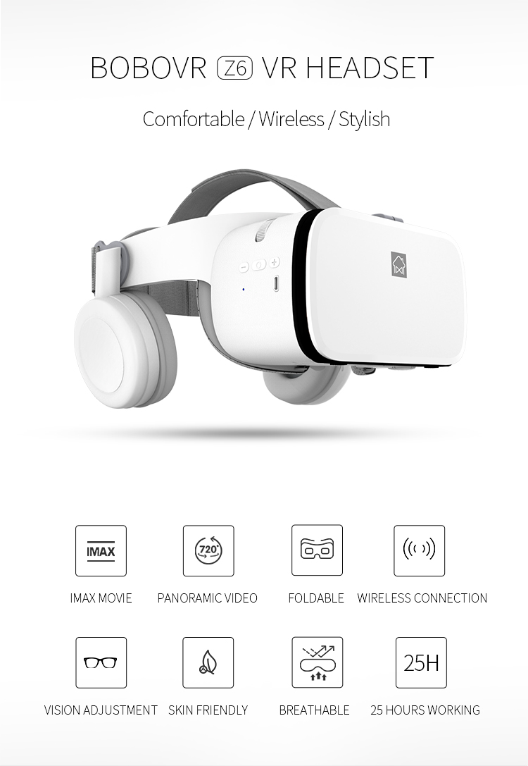 Kính thực tế ảo 3D Bobo Vr Z6 - tai nghe bluetooth gấp gọn (Hàng nhập khẩu)