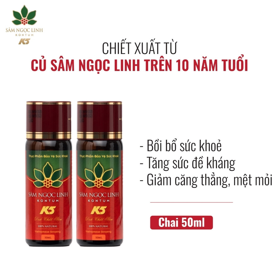 Combo 2 Chai Dịch Chiết Sâm Ngọc Linh Kon Tum K5 (Chai 50ML)