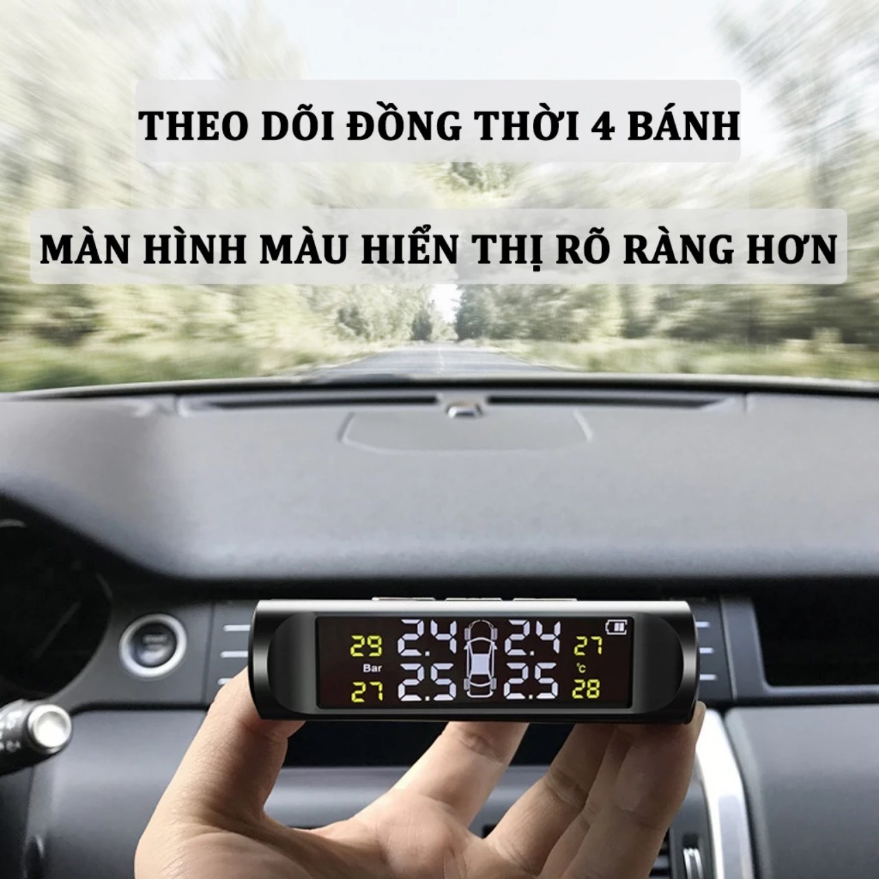 Bộ cảm biến áp suất lốp ô tô + nhiệt độ 2in1 năng lượng mặt trời loại tốt , đồ chơi xe hơi