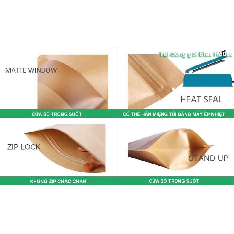 Túi Zip Đựng Thực Phẩm,Sét 50 Túi Zip Giấy Kraft Đáy Đứng Có Cửa Sổ Vàng Food Saver