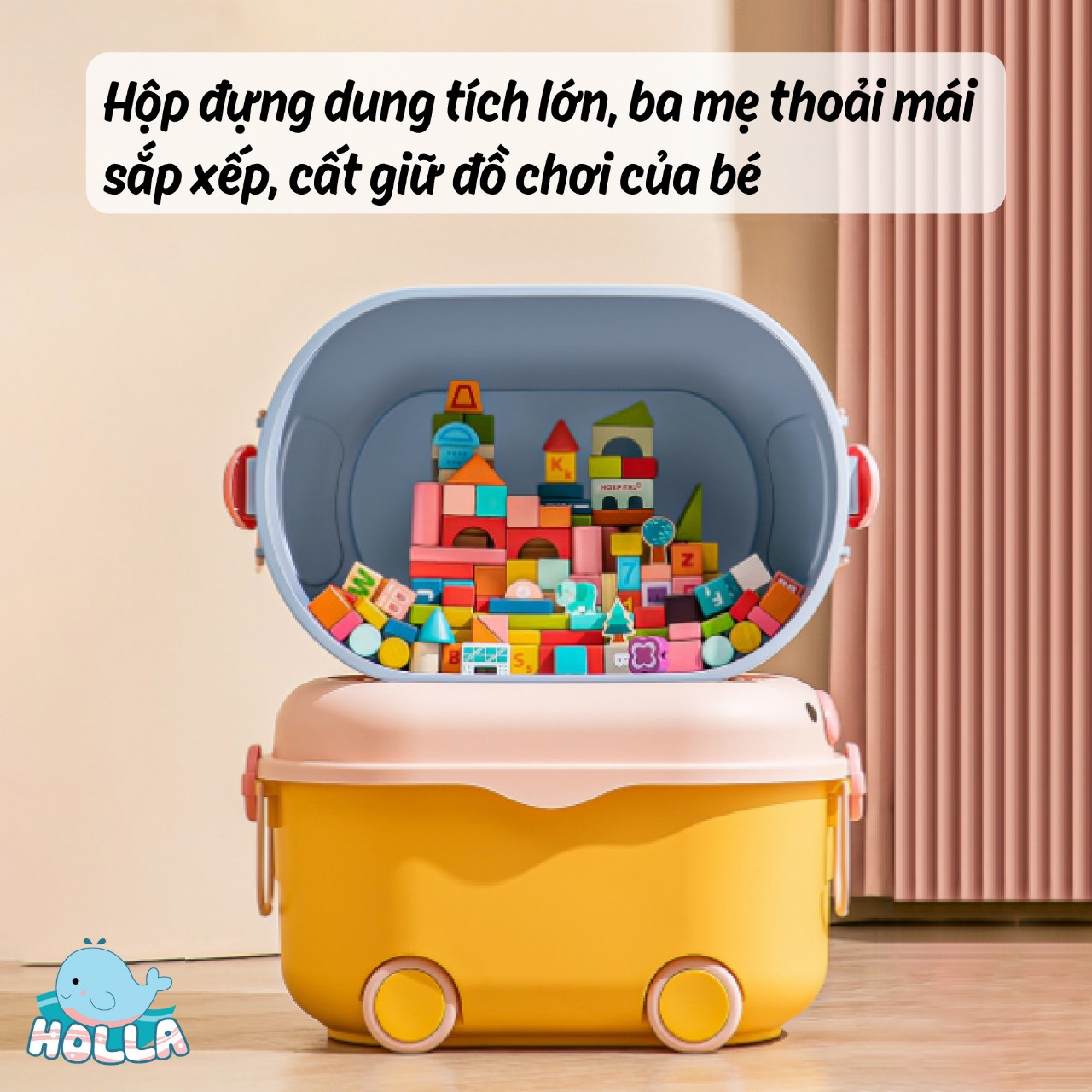 Thùng đựng đồ chơi Holla có bánh xe