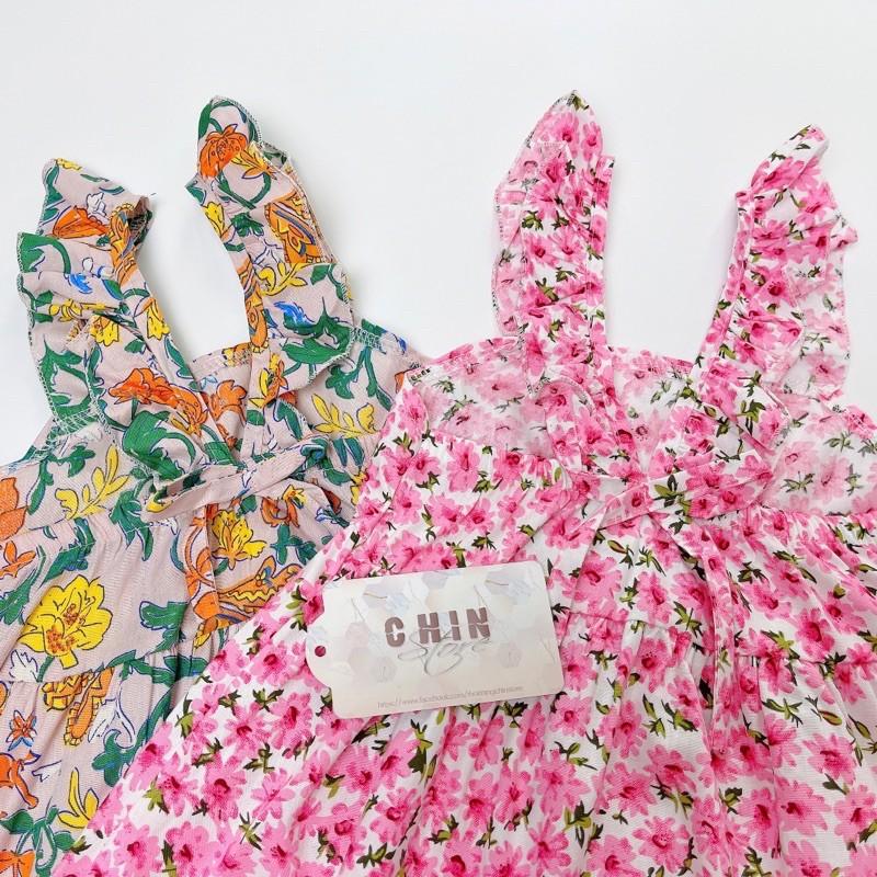 Váy bé gái lưng chun và có nơ hoa nhí 2 dây thô Hàn cánh tiên