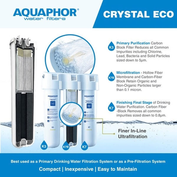 [LẮP ĐẶT TOÀN QUỐC] Máy Lọc Nước Uống Trực Tiếp AQUAPHOR CRYSTAL ECO Công Suất 8000 Lít, 3 Lõi Công Nghệ NANO Aqualen Độc Quyền Lưu Giữ Khoáng Chất Không Dùng Điện Không Nước Thải - Hàng Chính Hãng, Nhập Khẩu Châu Âu