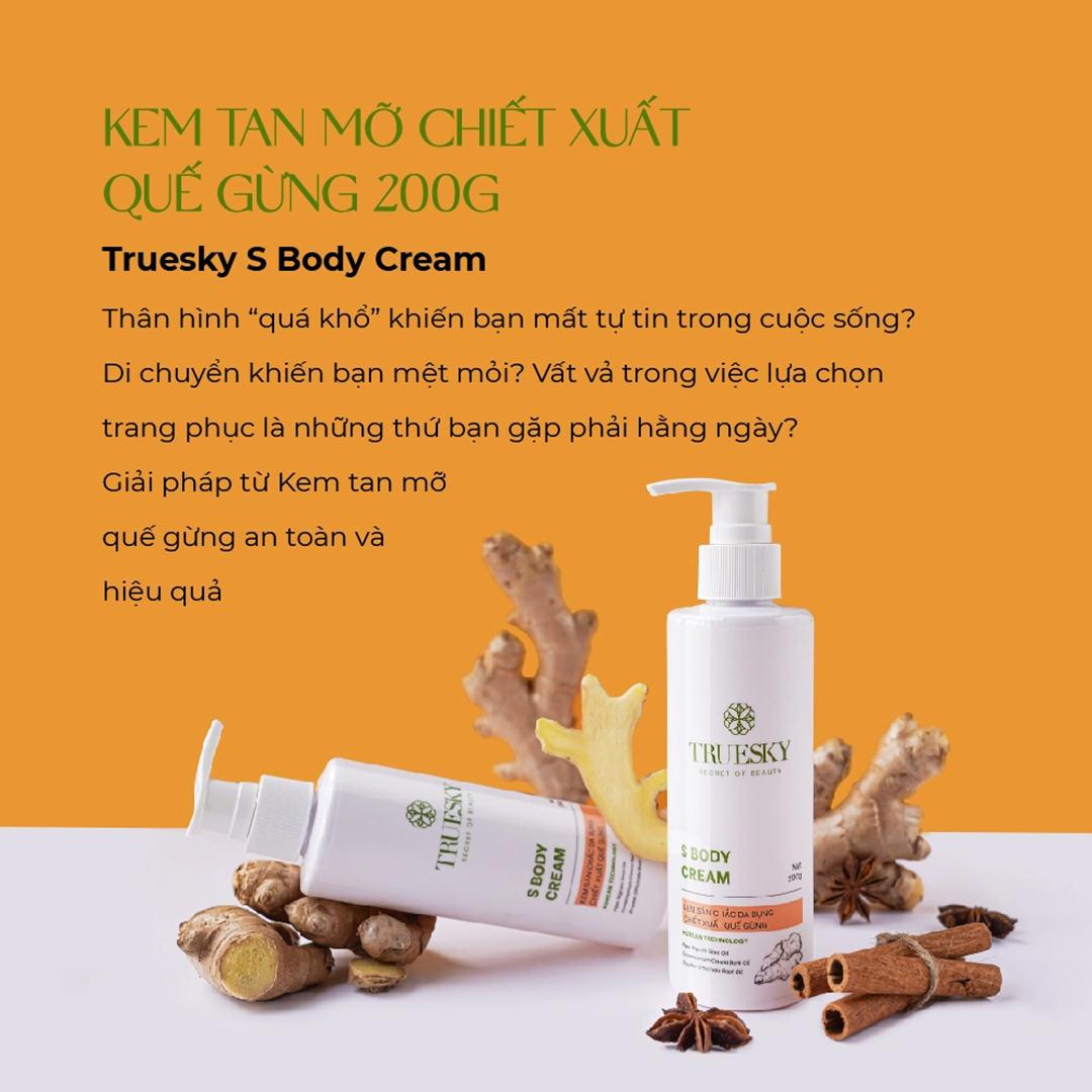 Kem săn chắc mỡ bụng Truesky S Body Cream chiết xuất quế gừng an toàn và hiệu quả 