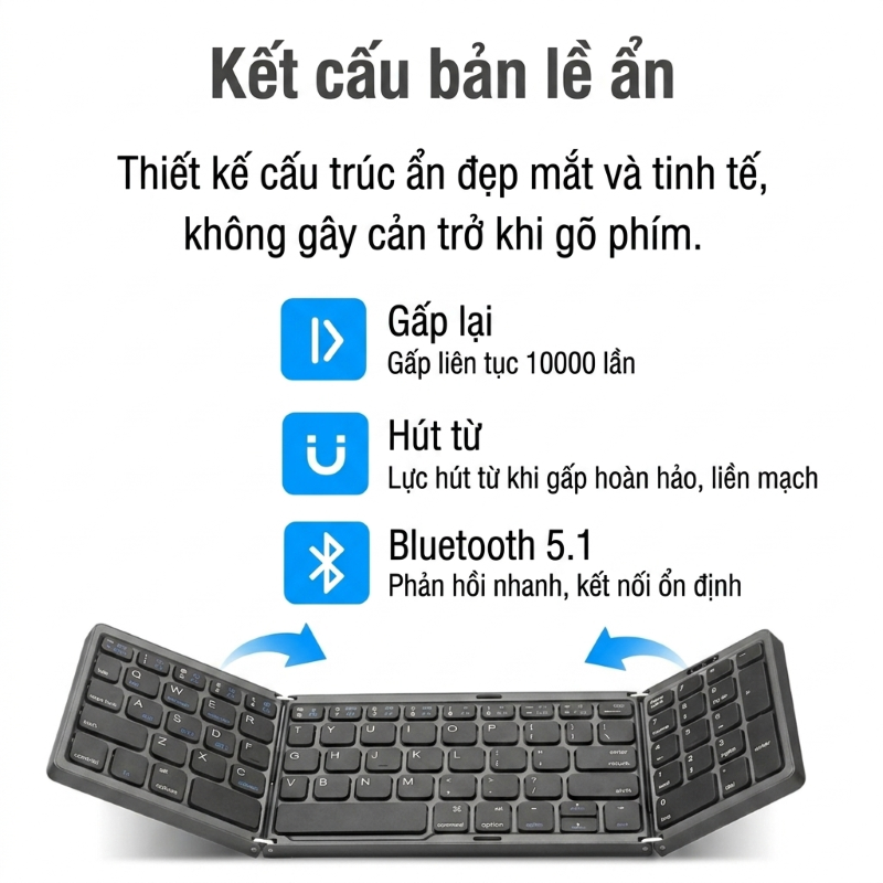 Bàn phím Gấp gọn mini không dây Bluetooth B89 - pin sạc TypeC cho PC Laptop điện thoại máy tính bảng hàng nhập khẩu