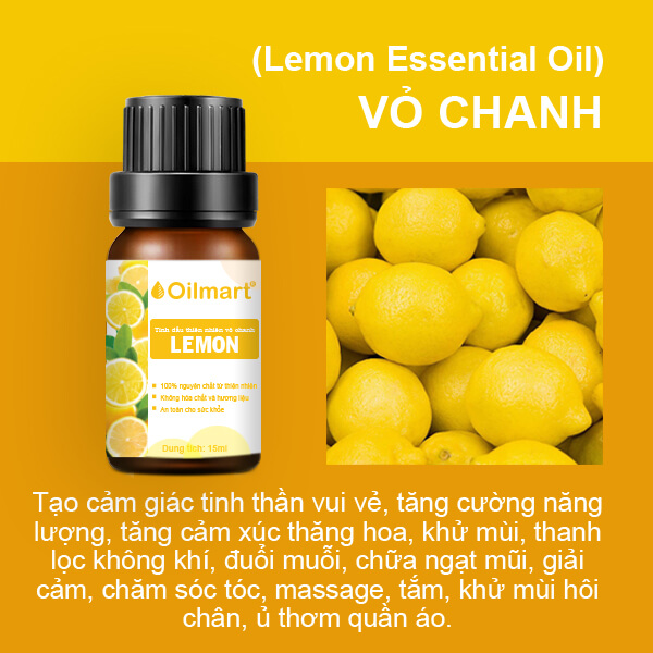 Tinh Dầu Thiên Nhiên Vỏ Chanh Oilmart Lemon Essential Oil 15ml