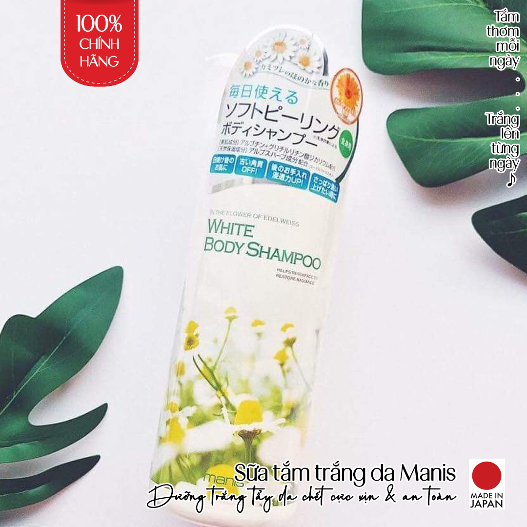 Sữa Tắm Trắng Da Dưỡng Ẩm Nhật Bản Manis White Body Shampoo 450ml, Tẩy Tế Bào Da Chết, Làm Sáng Da Và Ngăn Ngừa Lão Hóa