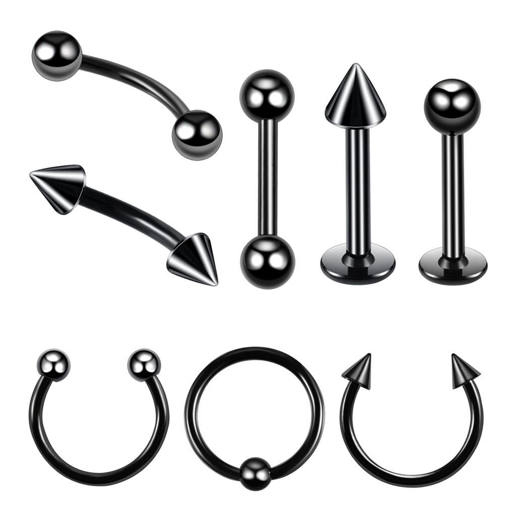 8 Pieces Black Nose Lip Studs Eyebrow Piercings 16g 6mm
