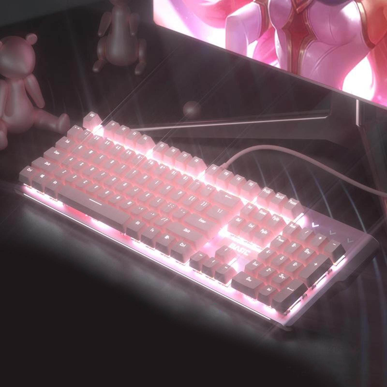 Mechanical Gaming Keyboard RGB LED White Backlit Wired Keyboard with Red Switches for Windows Gaming PC