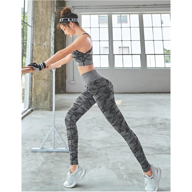 Quần Legging Dài Tập Gym Yoga Aerobic Zumba Nữ Vải Dệt Kim Cao Cấp Phong Cách Camo Âu Mỹ