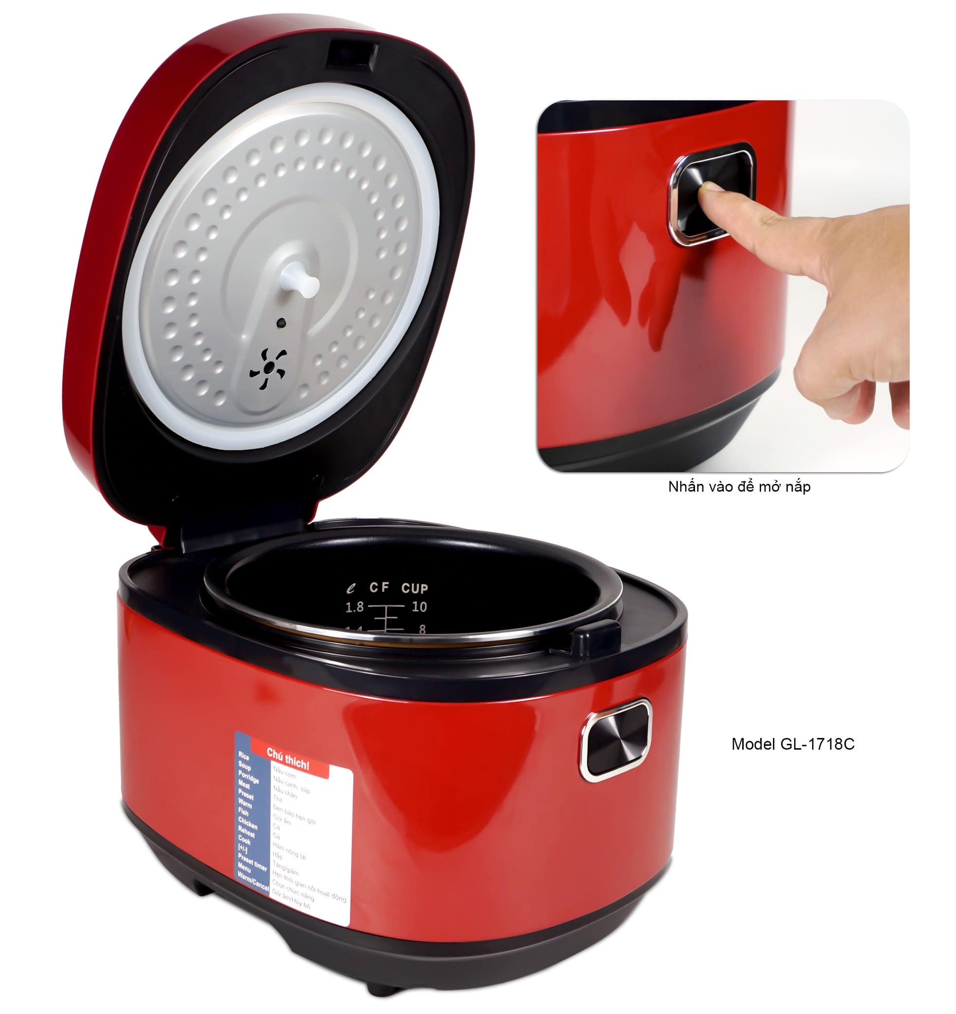 Nồi Cơm Điện Gali GL-1718C. Dung tích 1,8L đa chức năng nấu như nấu Lẩu, Chè, Soup,... Hàng chính hãng, bảo hành 24 tháng