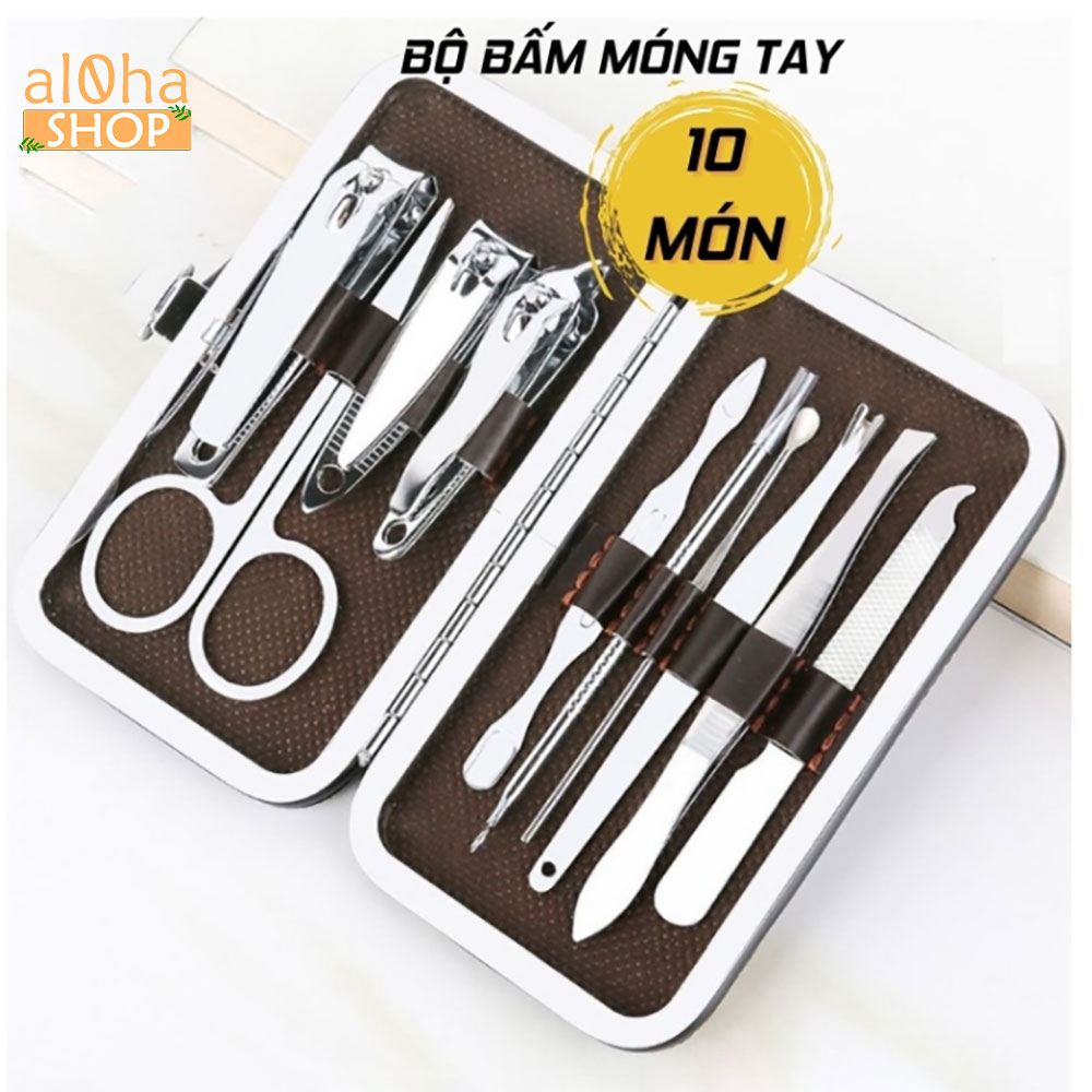 Bộ 10 món làm móng bấm, cắt móng tay, lấy ráy tai Nail Clipper thép không gỉ - al0ha Shop