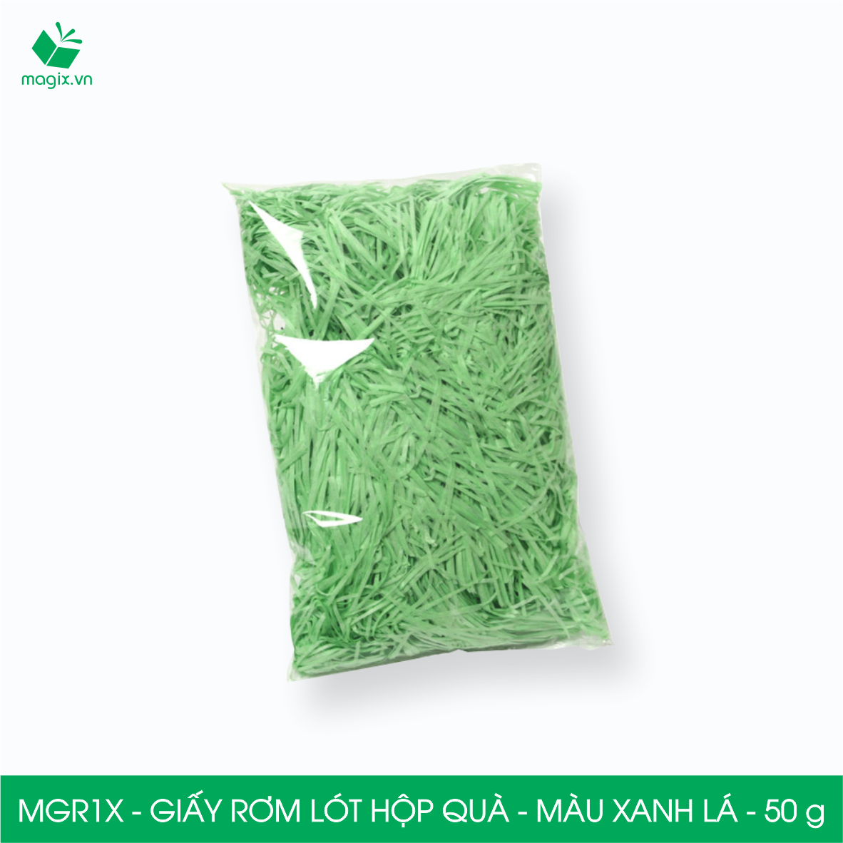 MGR1X - 100g Giấy rơm lót hộp quà màu xanh lá - Giấy sợi rơm trang trí - Giấy vụn chống sốc