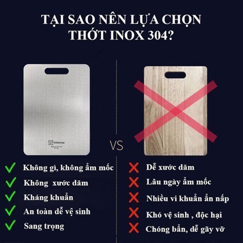 Thớt inox 304 chống ẩm mốc độc hại ,kháng khuẩn an toàn không trơn khi sử dụng