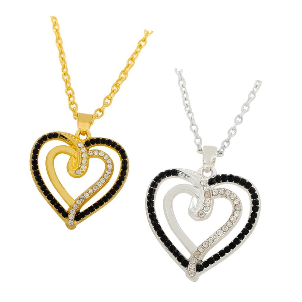 Black and white crystal heart necklace gift for women