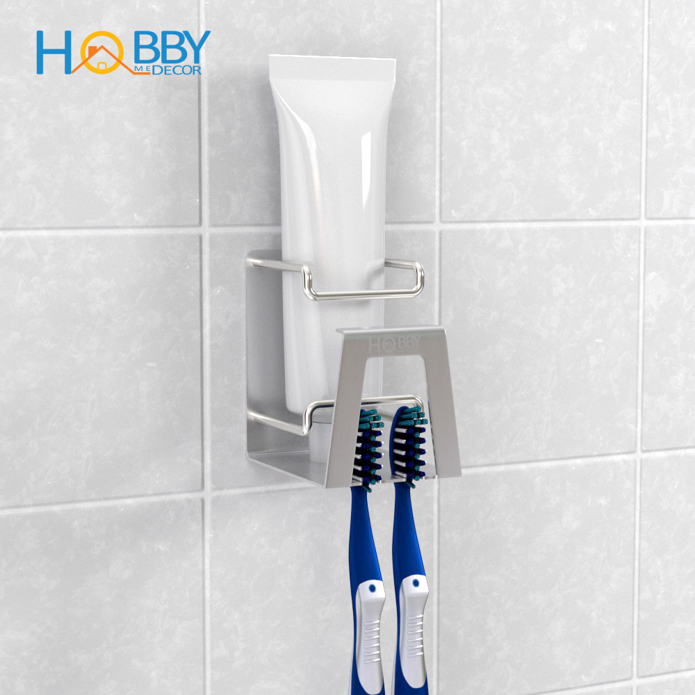 Kệ để bàn chải đánh răng dán tường phòng tắm đa năng Hobby home decor KBC31 inox 304 kèm keo dán