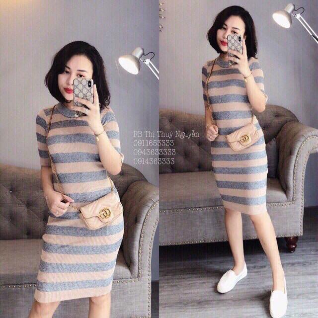 ️FLASH SALE️ĐẦM LEN BODY KẺ NGANG SIÊU ĐẸP