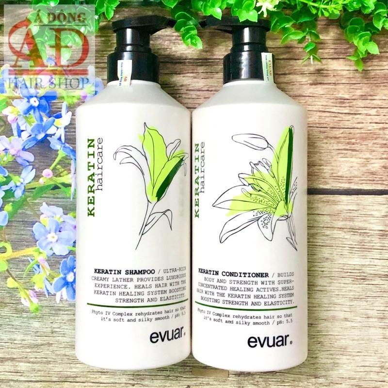 [+Tặng mũ trùm] CẶP DẦU GỘI XẢ KERATIN EVUAR PHỤC HỒI TÁI SINH TÓC Ý 758ML