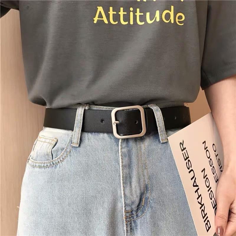 Thắt lưng da nam nữ Ulzzang mặt vuông -BELT Dây nịt da mặt vuông bạc, chữ nhật Style HÀN QUỐC