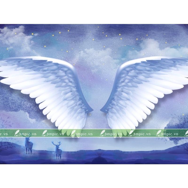 Cánh thiên thần 3d trang trí quán. tranh in vải lụa  Kích thước 120x80 cm