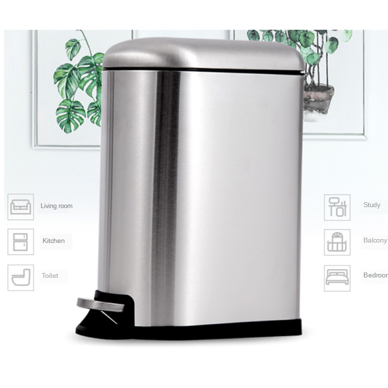 Stainless Steel Step Rubbish Trash Can 10L Living Room Hotel Garbage Bin Silent