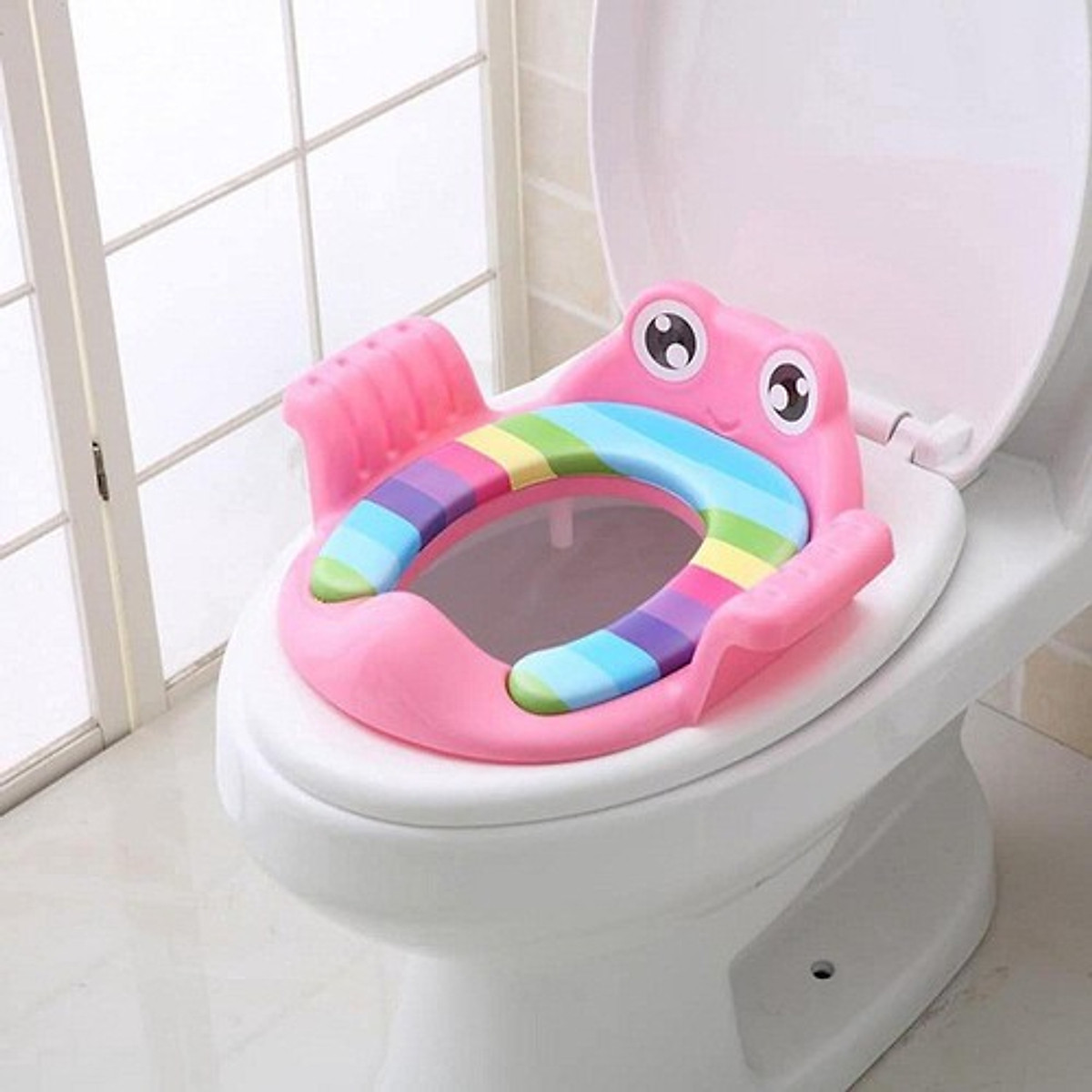 Bệt Lót Bồn Cầu Có Tay Vịn Thu Nhỏ Bồn Cầu Cho Bé Ngồi Vệ Sinh - Hoạ Tiết Ngộ Nghĩnh - Hàng Loại 1
