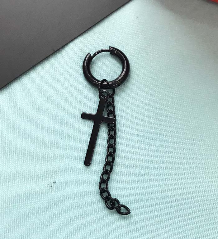 Bông tai chữ thập khoen tròn unisex phong cách Hàn Quốc