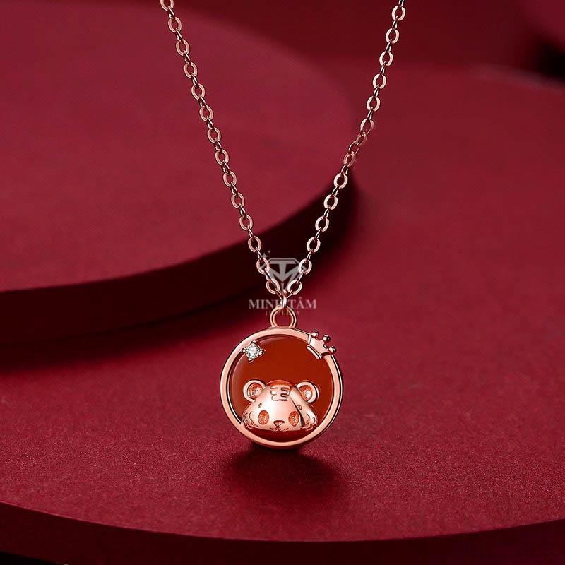 Dây chuyền bạc nữ 925 mặt Hổ bạc xi vàng mẫu mới 2022-Minh Tâm Jewelry
